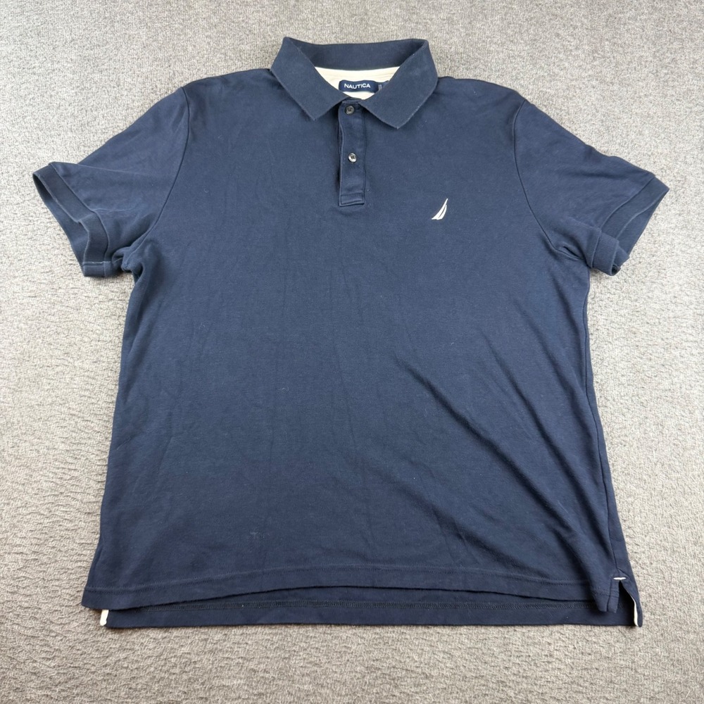Nautica Polo Shirt Men's‎ Large Navy Blue Short Sleeve Cotton J-Class Logo